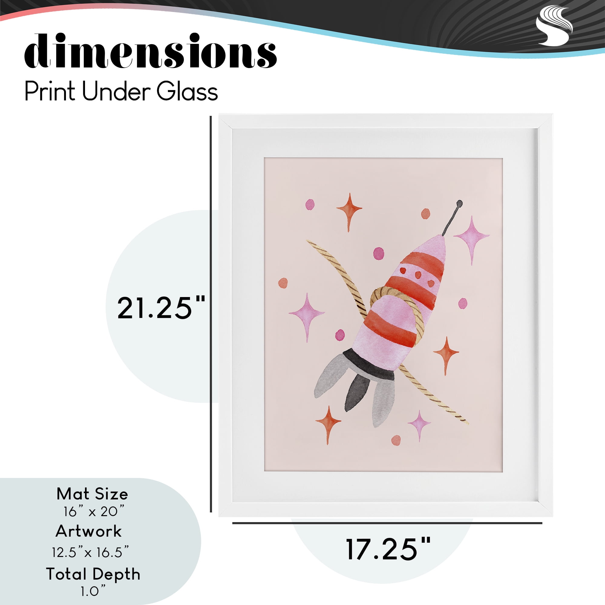 Spaceship with Lasso White Framed Print Under Glass, design by Nina Jacobs