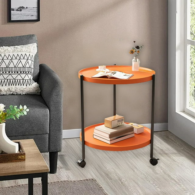 HaoXun Mini Mobile Cart Side Table - Modern European Style Space Saving Bedside Table for Bedroom Living Room Apartment
