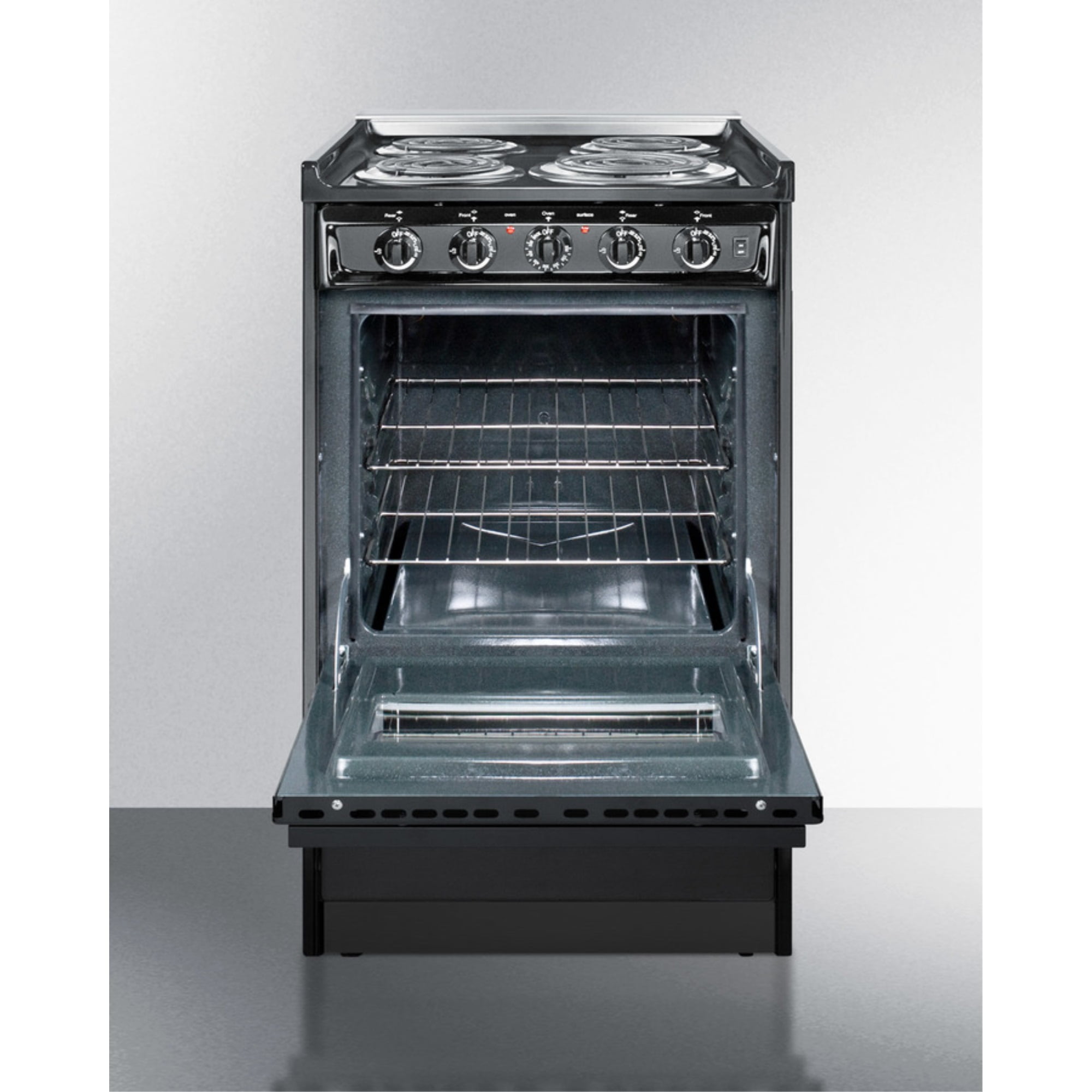 20" wide slide-in style electric coil range in black