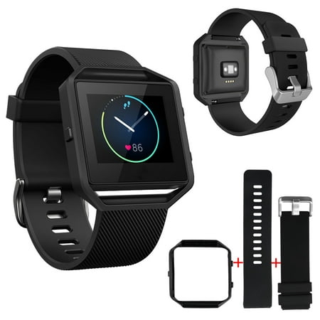 Replacement Silicone Strap Wristband + Stainless Steel Frame for Fitbit Blaze SmartWatch Fitness