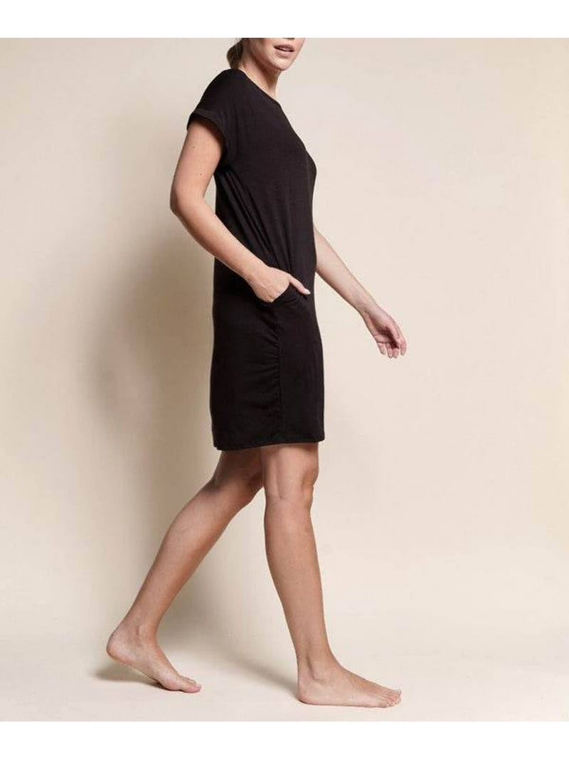Fabina Bamboo Crop Round Neck Cap Sleeves Mini Dress With Pockets - Rosa  Apparel - Walmart.com