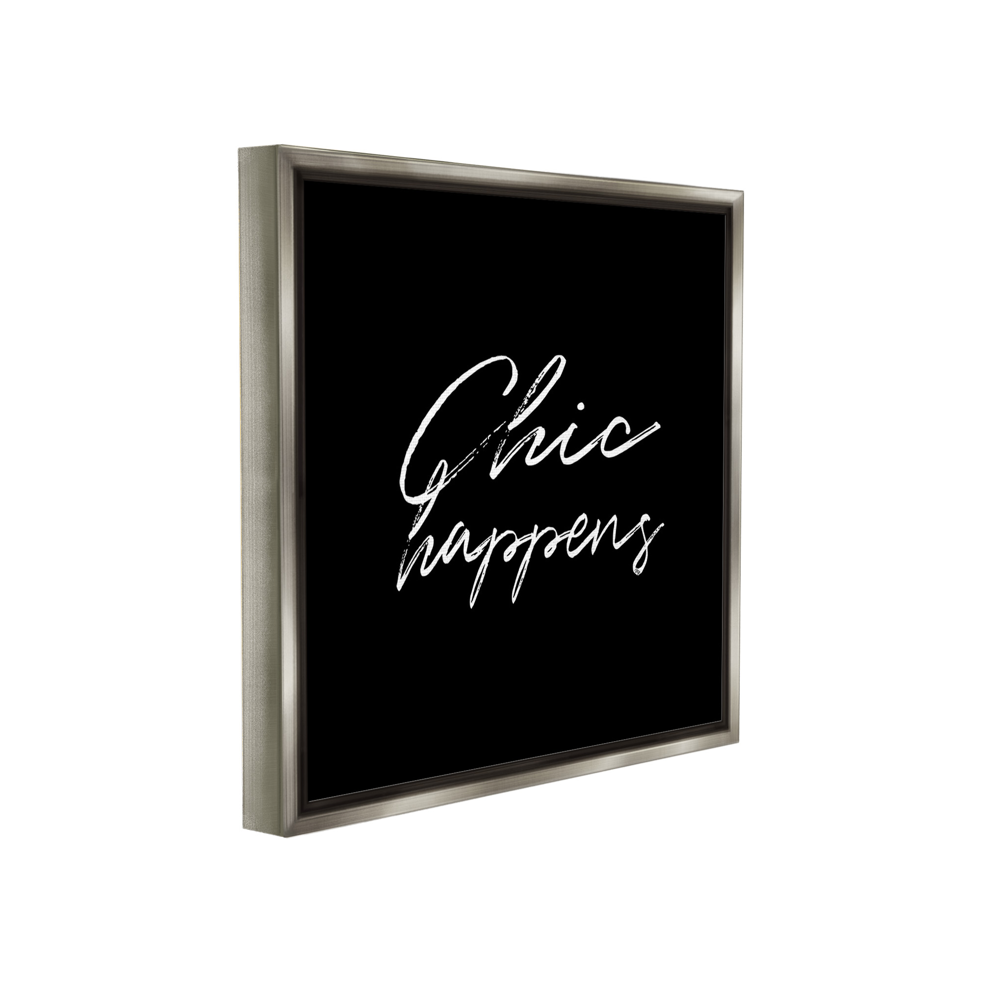 Stupell Industries Chic Happens on Black Beauty & Fashion Painting Gray Floater Framed Canvas Art Print Wall Art, 18 x 18