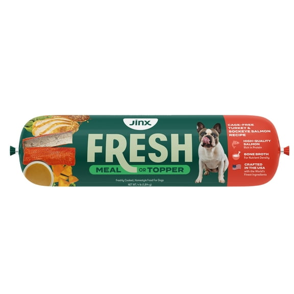 Jinx Fresh Cage-Free Turkey & Sockeye Salmon Dog Food Meal or Topper, 4 lb Tube