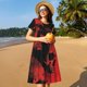 thumbnail image 4 of Easygdp Red And Black Abstract Skull para Vestido Transpirable de Mujer, Vestido Suelto de Manga Corta con Pliegues y Bolsillos para el Verano, 4 of 6