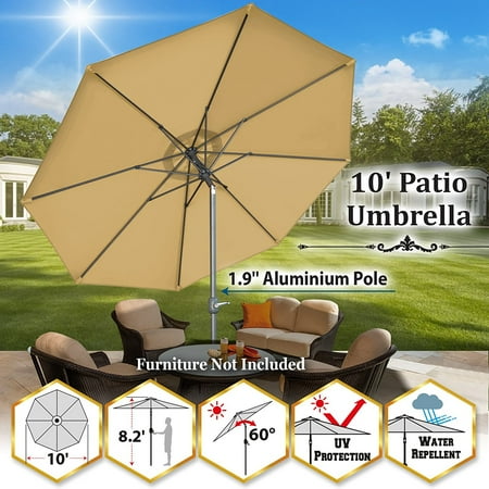 Buy Sun Parasol Sunrise 10' Outdoor Patio Umbrella 8 Ribs Market Parasol Sunshade with Tilt and Crank (Beige) ()