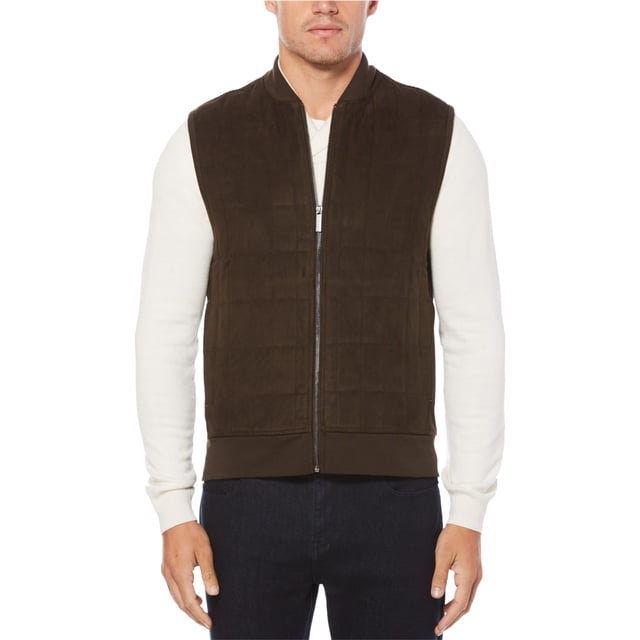Perry Ellis Chaleco de suéter de gamuza sintética para hombre, marrón, XX-Large Perry Ellis Chaleco