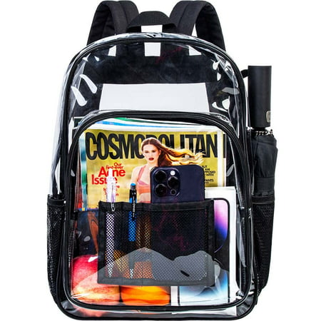 Dnzzs Clear Backpack Extra Large Heavy Duty PVC Transparent School Backpack Black