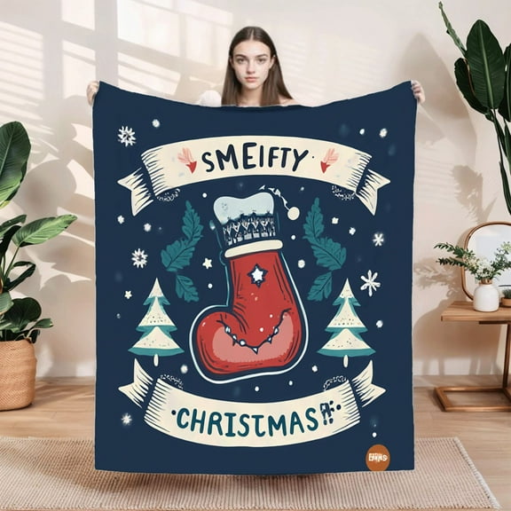 Durable Soft & Warm Flannel Blanket - Festive Christmas Design with Snowflakes & Stars Cozy for Sofa Travel Bed Chair