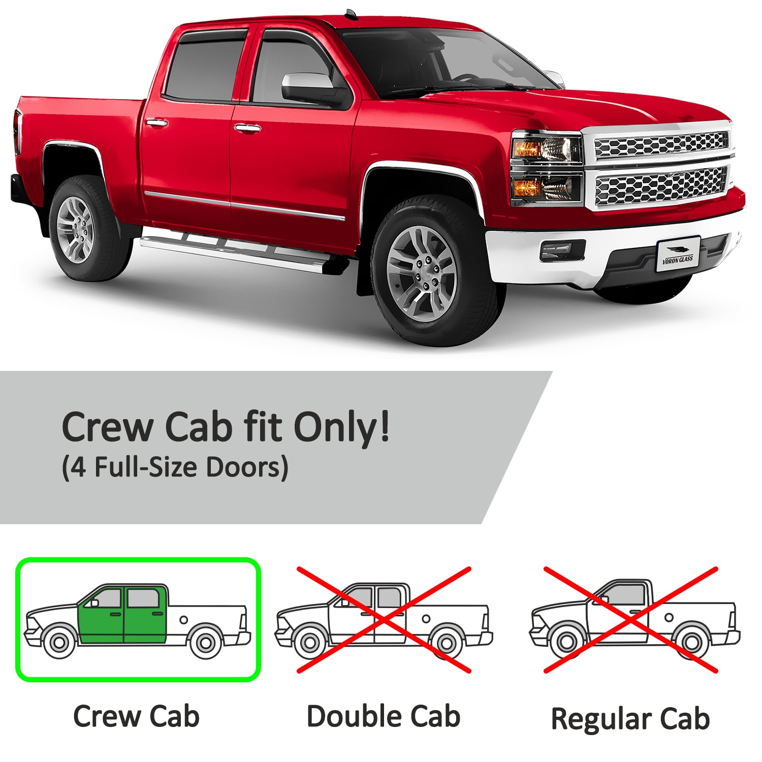 Voron Glass In-Channel Extra Durable Rain Guards for Trucks Chevrolet (Chevy) Silverado/GMC Sierra 2014-2018 Crew Cab, Window Deflectors, Vent Window Visors, 4 Pieces - 220009
