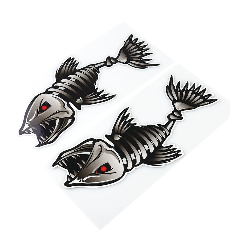 Frcolor Pack of 2 Skeleton Fish Bones Vinyl Decal Sticker Kayak Fishing Boat Car Graphics, Size: As The description, Black