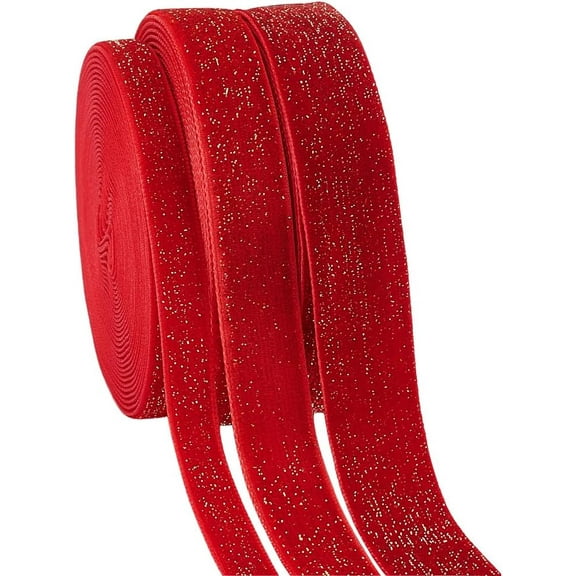 15 Yards/13.7m Red Velvet Ribbon 3 Sizes Decoration Ribbon Velvet Wired Ribbon Soft Velvet Satin Ribbon for Christmas Tree Wreath Vintage Handmade Crafts Ornaments Gift Wrapping for making