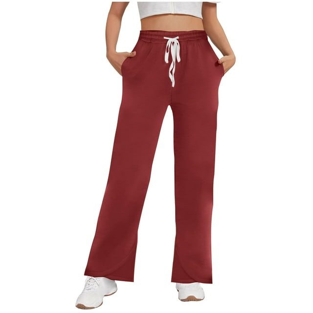 Timegard Wide Leg Sweatpants for Women Elastic Waist Drawstring Sports Pants Running Athletic Trousers with Pockets