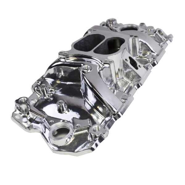 A-Team Performance Carbureted Polished Aluminum Dual Plane Intake Manifold Compatible with 1955-1995 SBC Small Block Chevy 262 283 302 327 350 383 400 