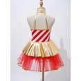 thumbnail image 4 of MSemis Girls Sequins Christmas Candy Cane Striped Figure Ice Skating Dance Tutu Dress A-Red 8, 4 of 7