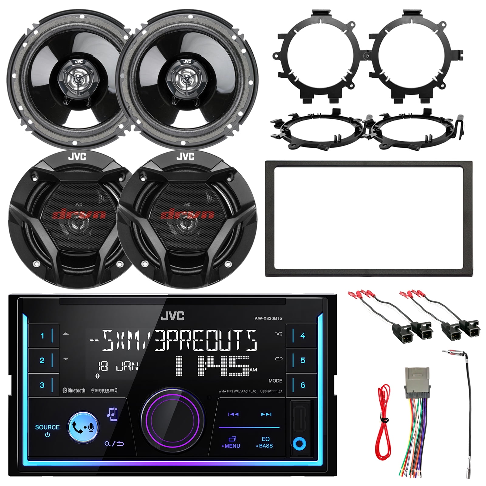 JVC KWX830BTS Double DIN Car Audio USB Bluetooth Receiver, Dash Kit