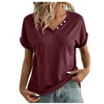 thumbnail image 2 of Busydd Womens Summer Tops Casual V-Neck Short Sleeve T-Shirt Tops Solid Basic Loose Fit Blouse Tops, 2 of 8