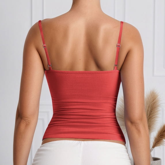 Letdown Women Cami Tops Built-in Shelf Bra Square Neck Crop Tank Top Fitted Camisole Going Out Tees - Adjustable Spaghetti Strap Sleeveless Top, Basic Tank for Layering
