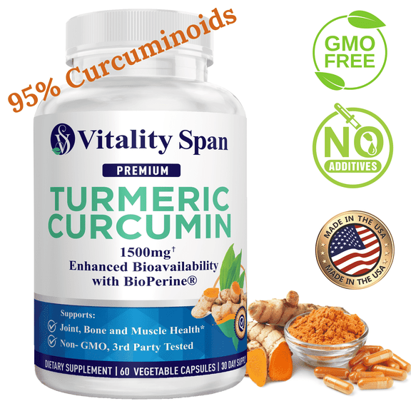 Turmeric Curcumin 1500 mg with BioPerine®, 95% Curcuminoids, High Absorption, Non-GMO, Made in USA