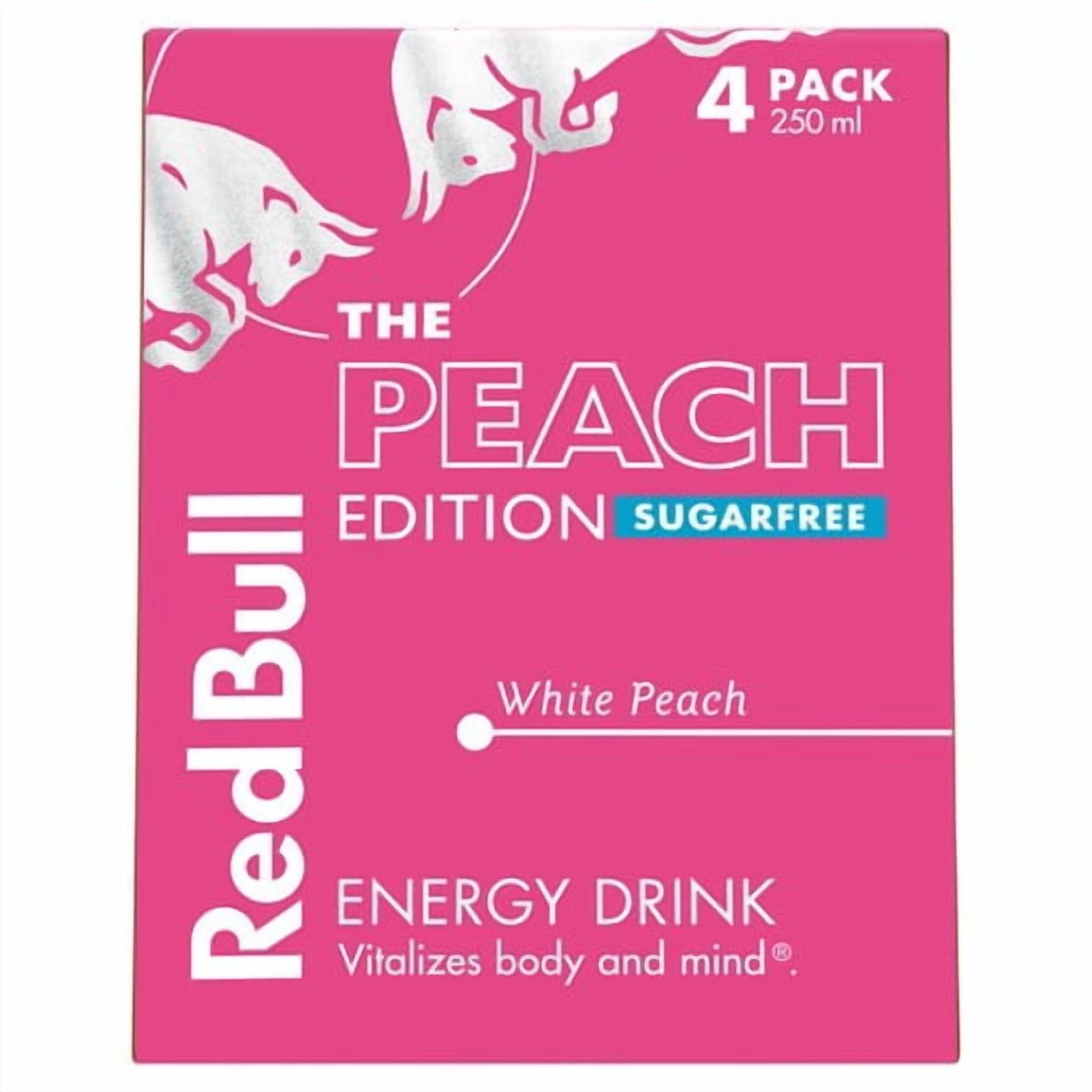 Red Bull Energy Drink Sugar Free Peach Edition White Peach 4 x 250ml, British Import (Pack of 2)