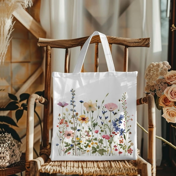 Vintage Wildflowers Tote Bag, Aesthetic Tote Bag, Floral Gift For Her, Reusable Canvas Bag for Shopping, Everyday Use