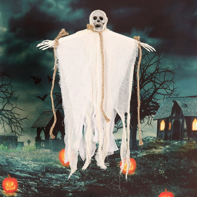 Birdeem Halloween Rope Hanging Skull Decoration Large 29.52X21.65in Spooky Prop