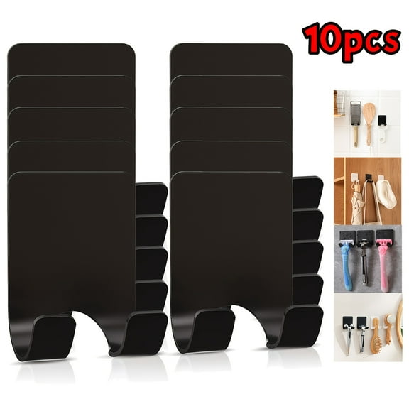 10-Pack No Drill Adhesive Hooks - Heavy Duty Wall Hangers for Bathroom, Kitchen, Bedroom & Living Room (Holds Razors, Keys, Towels & More)