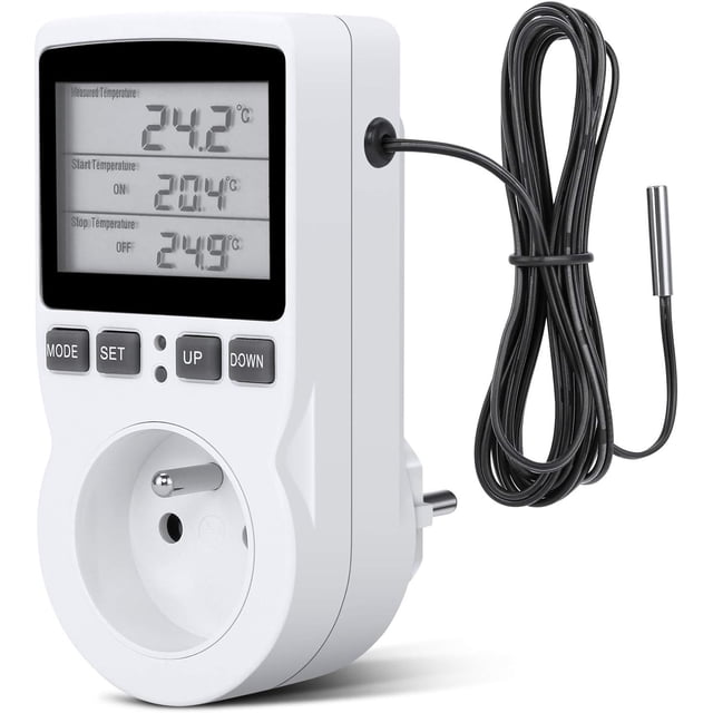 Contrôleur de Température à Brancher pour Réfrigérateur, Thermostat Numérique à Grand Application, Programmation Facile et Affichage Rétroéclairé pour une Surveillance Pratique dans n'Importe Quel
