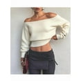 thumbnail image 2 of Women Off Shoulder Long Sleeve Pullover Sweater Top Trendy Boat Neck Soft Ribbed Knit Crop Sweater  L, 2 of 8