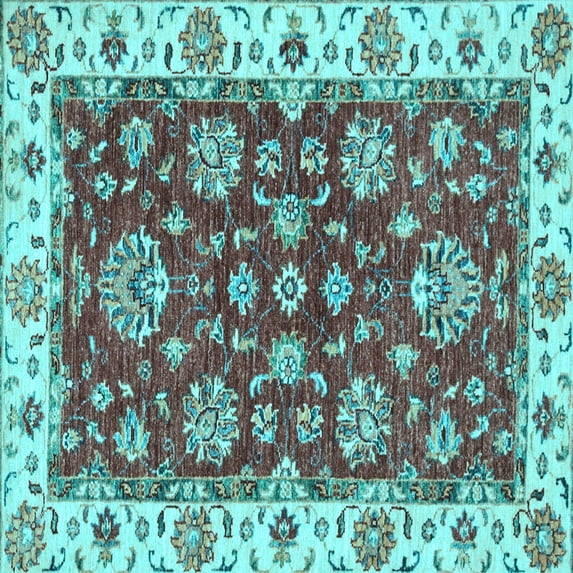Ahgly Company Indoor Square Oriental Light Blue Traditional Area Rugs, 5' Square