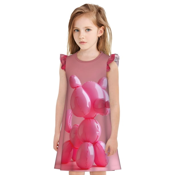 Balery Pink Balloon Puppy Art Camisón de princesa para niñas, pijama de algodón con mangas abullonadas, suave y bonito.-XX-Large