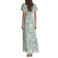 thumbnail image 4 of TQWQT Women's Plus Size Floral Dresses Casual Long Spring Dress Short Sleeve V Neck Chiffon Dresses Boho Summer Tiered Dress Mint Green M, 4 of 5