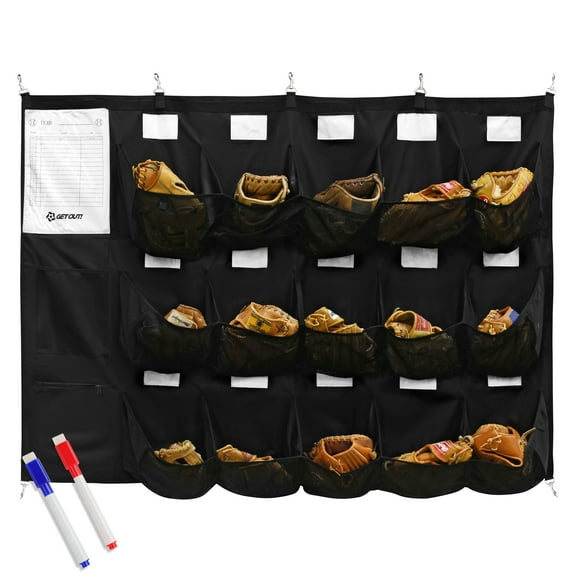 Get Out! Hanging Baseball Helmet Bag - 15 Pocket Team Equipment Organizer