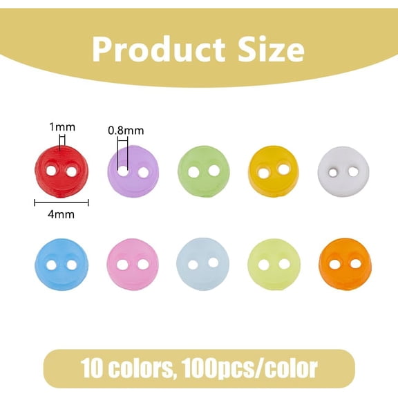 1000Pcs 10 Colors Mini Round Buttons Tiny Plastic Buttons 4mm Cloth Buttons Colorful 2-Hole Buttons Plastic Sewing Buttons for DIY Handmade Craft Art Sewing