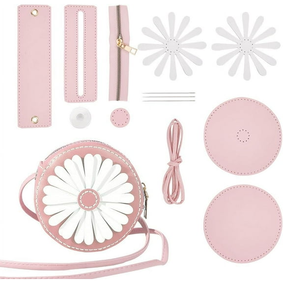 DIY Purse Sewing Kit DIY Crafts Lovely Shoulder Bag Sewing Materials Cute Flower Sewing Pattern Sewing Round Bag Kit for Handmade Purse Making Accessories Birthday Gift Pink