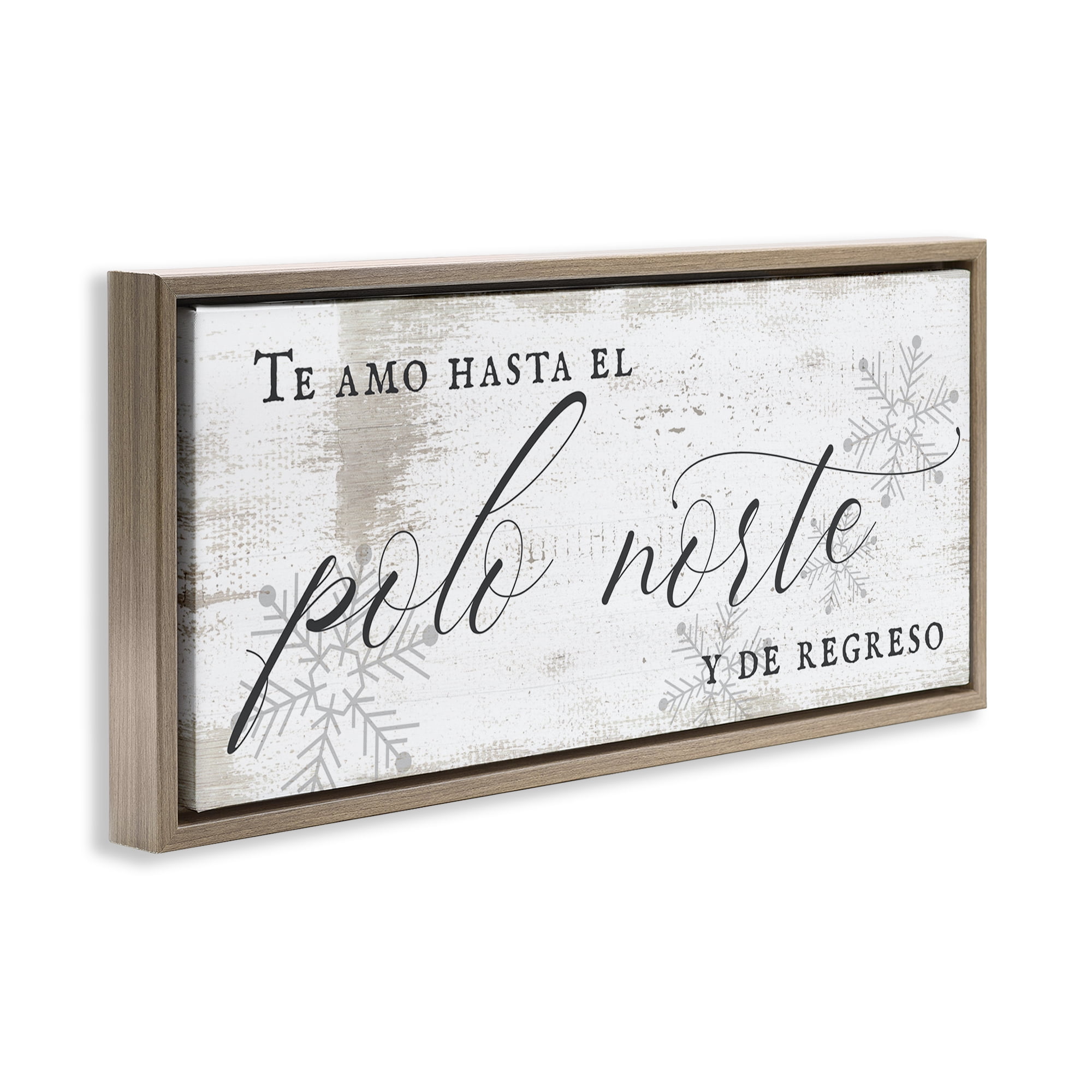 Stupell Industries Te Amo Hasta el Polo Norte Holiday Painting Brown Floater Framed Art Print Wall Art, 25 x 11