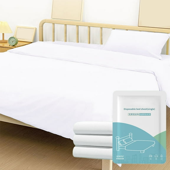 COFEST Disposable Non-Woven Bed Sheet for Hotel & Travel Use - Portable, White, Thick Option (180x230cm/210x230cm), Safe and Comfortable Bedding White