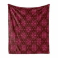thumbnail image 1 of Hot Pink Soft Flannel Fleece Throw Blanket, Traditional Eastern Damask Pattern over Burgundy Background Design Print, Cozy Plush for Indoor and Outdoor Use, 60" x 80", Burgundy Pink, by Ambesonne, 1 of 6