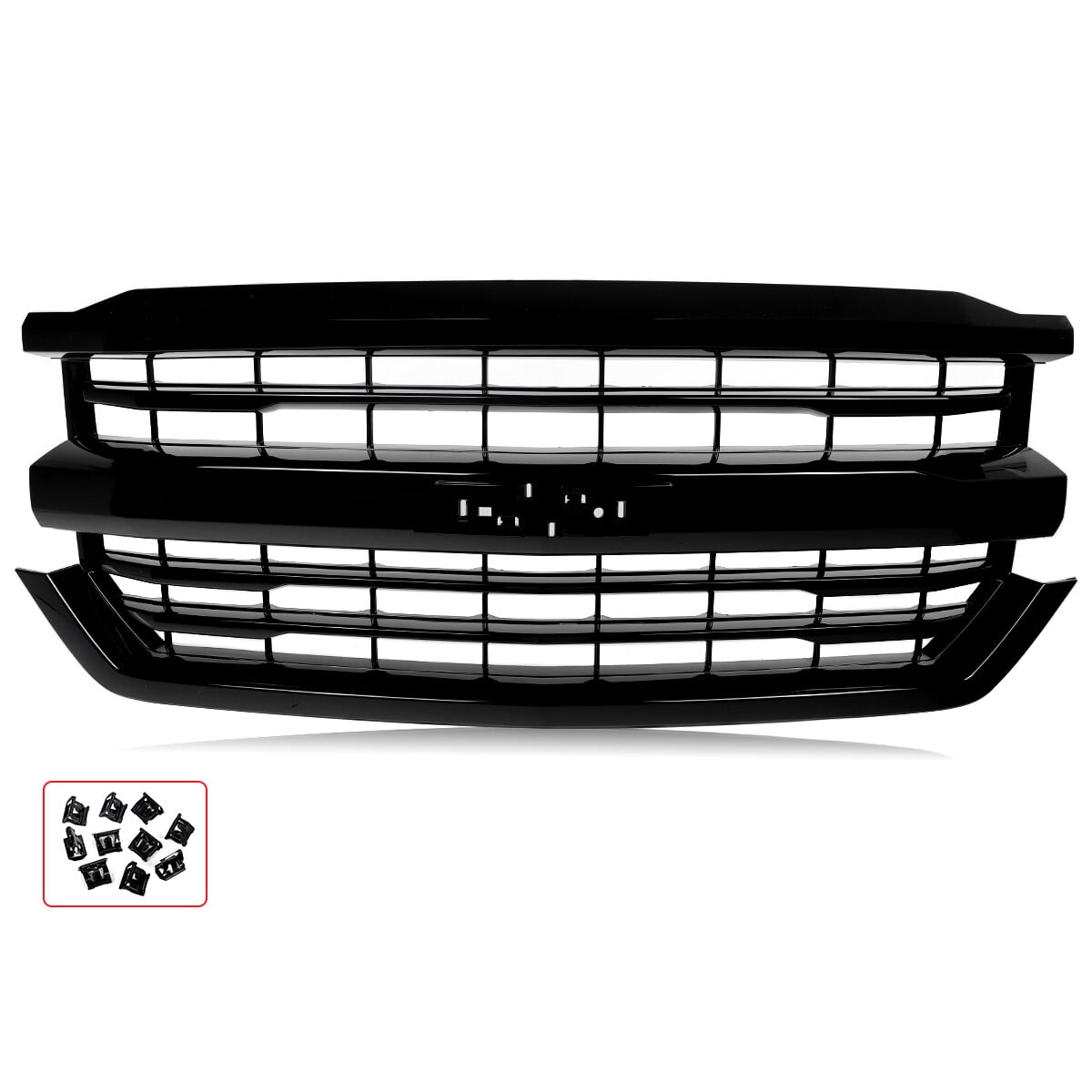For 2016-2018 Chevrolet Silverado 1500 High Country Style Front Upper Grille Grill Gloss Black