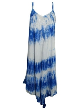 Mogul Women Tank Dress Blue Tie Dye Gypsychic Beach Boho Cover Up Dresses L
