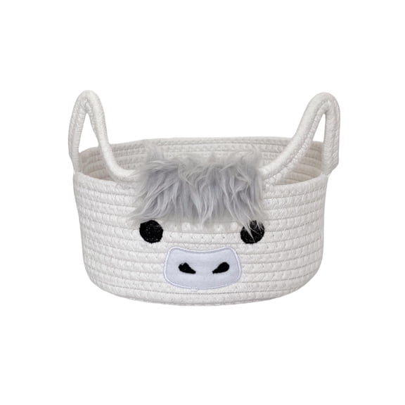 HuiXinOu Cute Cow Cotton Rope Storage Basket, Round Woven Organizer with Ears Handles, Nursery Decor and Shower Gift for Home
