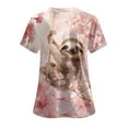 thumbnail image 4 of felwors Easter Scrub Tops Women Plus Size Bunny Egg Print Short Sleeve V Neck Stretchy Holiday Nurse Working Uniform (Light Pink, S), 4 of 7