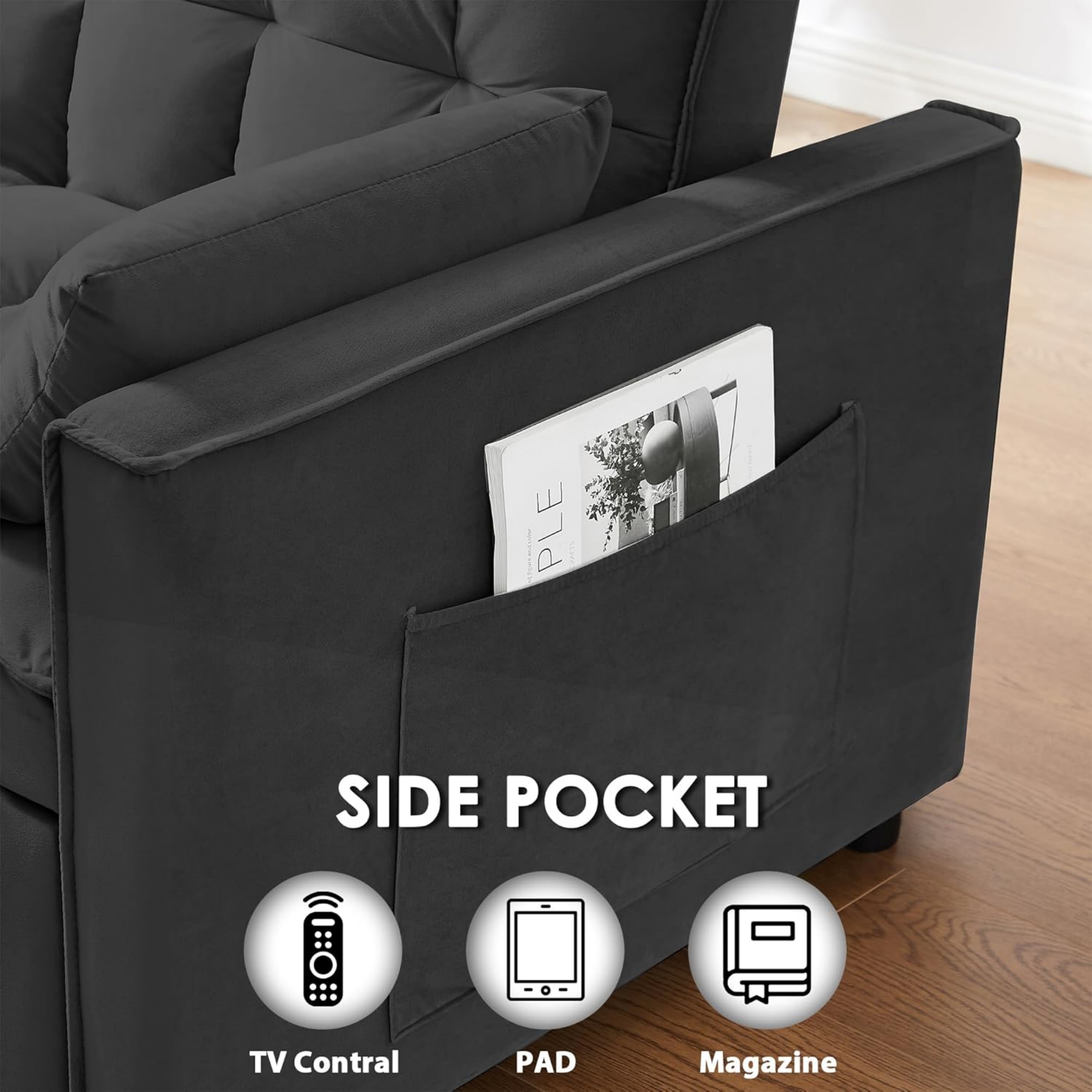 Vinform 54" 3 in 1 Convertible Sleeper Sofa Bed, Pull Out Loveseat Couch with Storage Pocket, Black(Thick Sponge)
