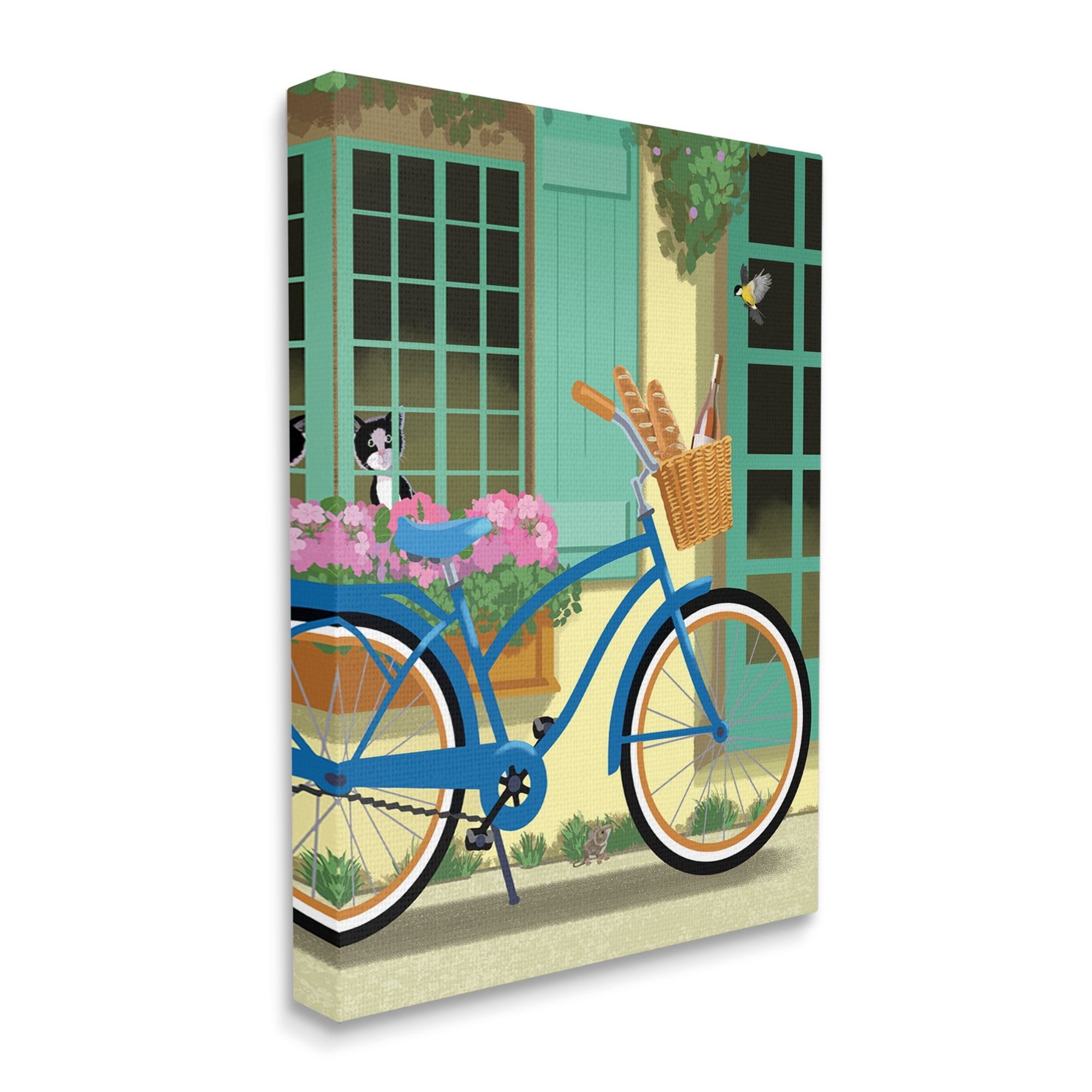 Stupell Industries Quaint Bicycle Parked Bread Basket Cat Window Industrial Painting Gallery-Wrapped Canvas Print Wall Art, 30 x 40, Design by Sally Springer Griffith