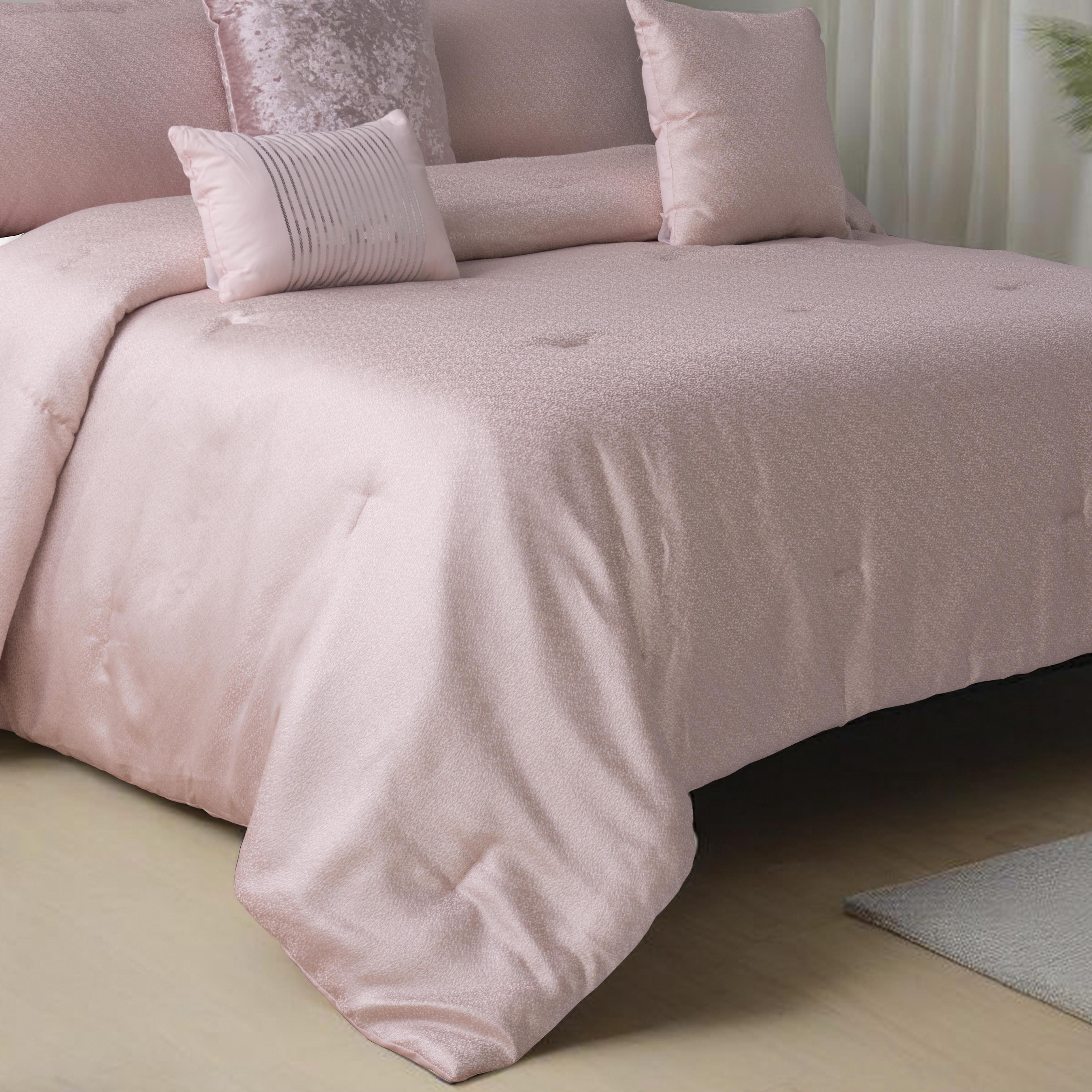 Evjk Mountain Ranges 6-Piece King Comforter Set - Pink Jacquard & Brushed Fabric, 2 Pillowshams and 3 Decorative Pillows, Luxury Hotel Style