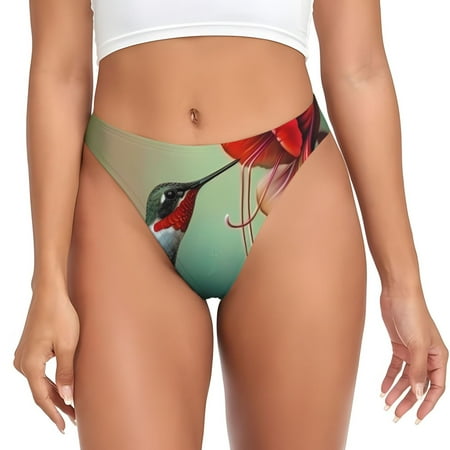 Qokaie Hummingbird Floral Paradise Printed Women s Cotton Thong Underwear  Sexy Breathable Panties G-string-Large