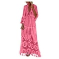 thumbnail image 2 of BLTIBY 2025 Women Boho Maxi Dresses Long Sleeve Summer Bohemian Solid Color Lace V Neck Straps Fashion Casual Loose Long Dress Pink L, 2 of 9