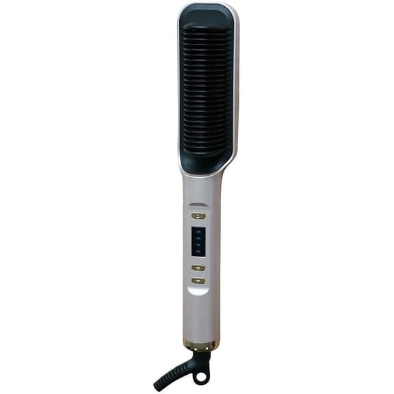 2-in-1 Ionic-Ceramic Hair Straightener & Curling Brush | 5-Temp Anti-Scald Design (Champagne Gold) | 60s Fast Heating & Travel-Size 27x4.5cm for All Hair Types
