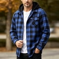 thumbnail image 4 of Stamzod Mens Fashion 2026 Plaid Hoodie Casual Long Sleeve Button Up Shirt Hoodies Oversized Flannel Jacket with Pockets Blue F XL, 4 of 9