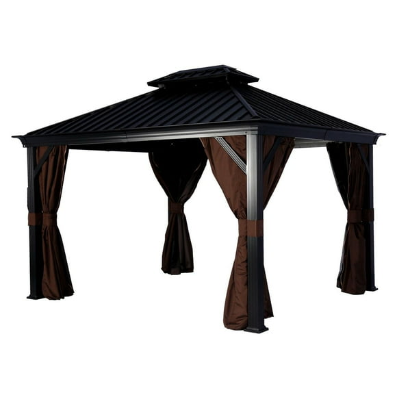 Lake Country Outdoors brown 10’ x 12’ gazebo with netted enclosure