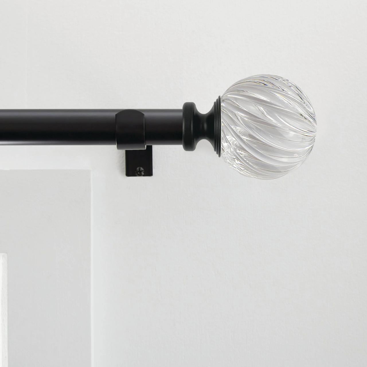 Better Homes & Gardens 1 in Adjustable Curtain Rod, 42-120 in, Clear Twisted Sphere Finials, Matte Black